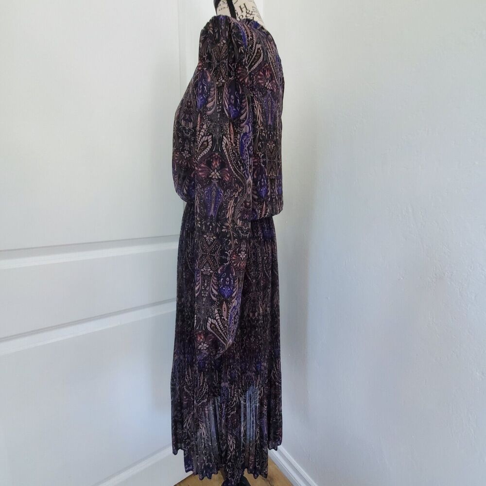 VERO MODA Midi Floral Pleated Long Sleeve Size Medium Sheer Flirty Lined Violet - Picture 5 of 16